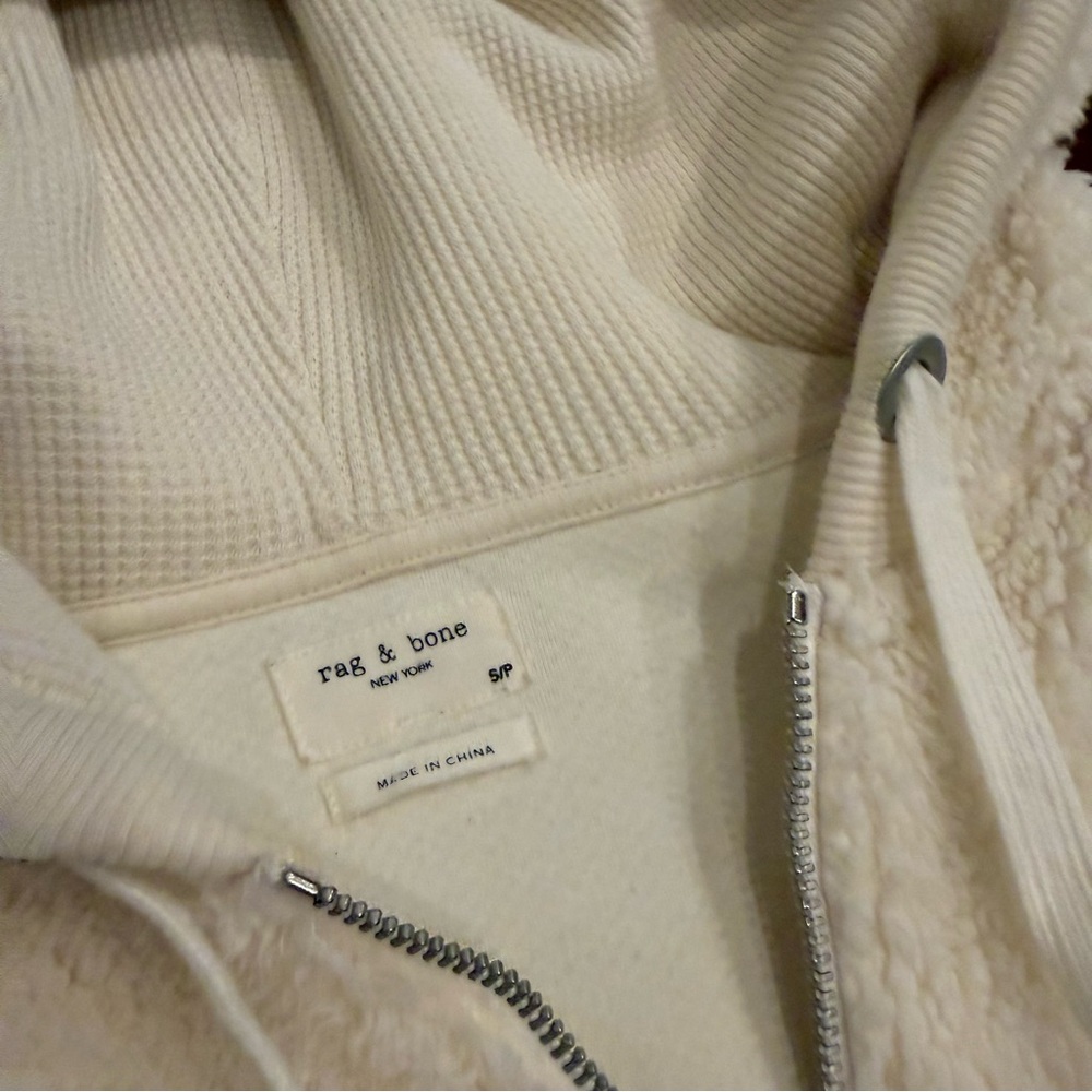 Rag & Bone Ivory Cotton Sherpa Like Pull Over Jacket Hooded Small - Picture 5 of 8
